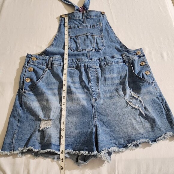 Love Revival Women Size 3X Blue Denim Pockets Button Adjustable Strap Shortall's - Picture 12 of 13